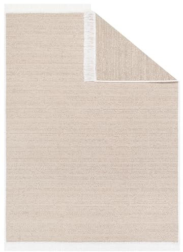 TAPISO Azteca Teppich Kurzflor mit Fransen Baumwolle Beige Creme Waschbar Boho Beidseitig Anwendbar Wohnzimmer Schlafzimmer Fransenteppich Küche ÖKOTEX 140 x 200 cm