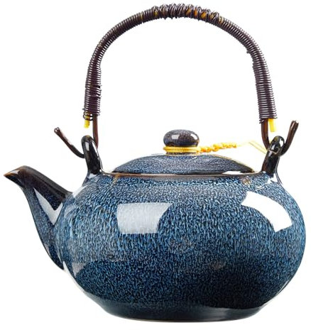 DUJUST Traditional Japanese Tea Pot, Kiln Altered Glaze Porcelain Teapot with Stainless Infuser, Unique Chinese Teapot for Adults/Tea Lovers/Women/Men - Blue