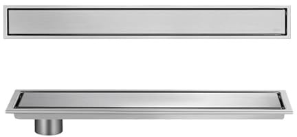 Desagües lineales de acero inoxidable 304 Tubo de Drenaje Lineal de Ducha, drenaje rectangular con rejilla de inserción 2 en 1, para Cocinas, Baños y Aseos (Color : Brushed - Side drainage, Size : 5