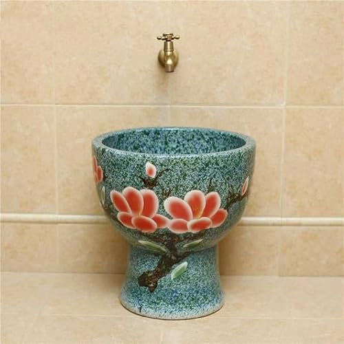 SmPinnaA Fregona Doméstica Siamesa De Cerámica para Piscina, Balcón, Fregona Grande para Piscina, Comedero Redondo para Fregar, Lavabo