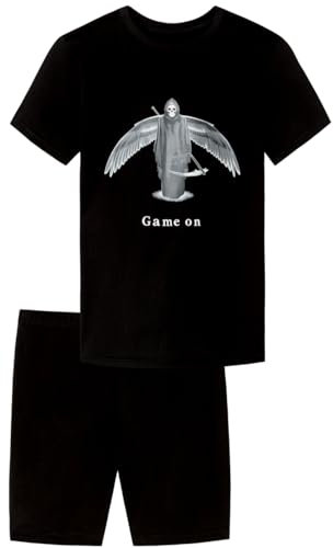 Jungen Schlafanzug kurz, weicher Single-Jersey aus 100% Baumwolle und Hose in Bermuda Form - mit Motiv Game on, in schwarz Grösse 164