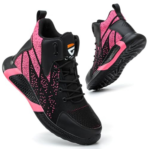 COOU Chaussures de Sécurité Hommes Femme Légère Basket de Securite Montante Respirante Confortable Chaussures de Travail Embout Acier Protection Rose 38