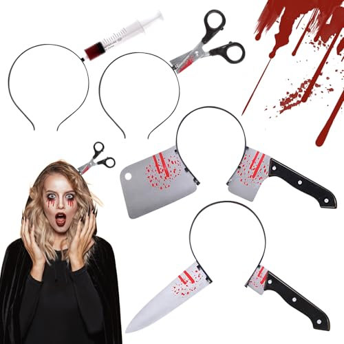 RCYHCY 4 piezas Diademas de Halloween, Halloween Horrible Diadema, Cuchillo en la Cabeza Diadema, Diademas de Zombis, Bandas de Pelo de Terror de Halloween para Carnaval, Cosplay, Mascarada