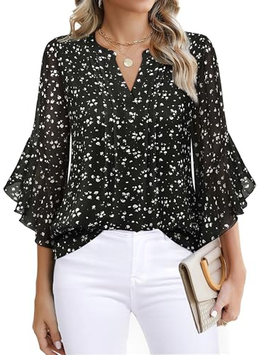 Timeson Blusas de gasa de manga corta para mujer, para oficina, trabajo, negocios, con cuello