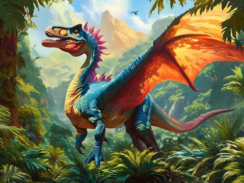 Malen Nach Zahlen Kinder ab 7 8 9 10 Jahre Mädchen, Paint by Numbers Dinosaurier Adult Kinder Anfänger mit Leinwand Pinseln Acrylpigment für Geschenke und Home Haus Deko, Rahmenlos 100x130cm F-729