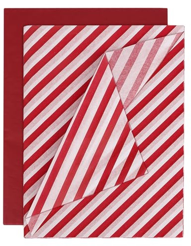 BETESSIN 20 Bögen 50x70cm Seidenpapier Rot & Streifen - Weihnachten Seidenpapier Verpackungsmaterial - Weihnachtsgeschenkpapier für Geschenkverpackungen für Geburtstag, Weihnachten, Valentinstag
