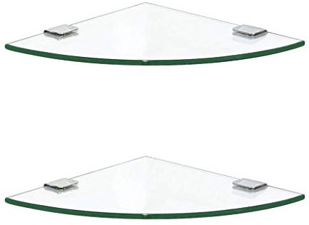 CAFIEDR Eckregal für Badezimmer, Glasregal, Wandmontage, dreieckiger Duschkorb, Aufbewahrungskorb, 2 x Glas (Größe: 20 cm) (20 cm)
