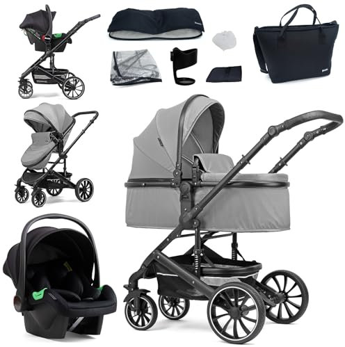 Pixini Kinderwagen Kalani 3in1 Kombikinderwagen, inkl. Babywanne & Buggy & Auto-Babyschale & Cupholder (glossy silver)