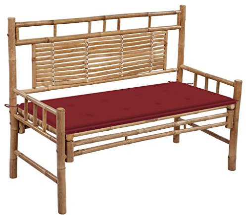 Homgoday Gartenbank mit Auflage Sitzbank Balkonbank Parkbank Terrassenbank Ruhebank Relaxbank Gartenmöbel Bänke für Garten Terrasse Balkon 120 cm Bambus