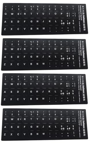 DHWEKU Adesivi Tastiera Italiana, 4 Pezzi Adesivi sostitutivi per la Lingua Italiana, per Conversione Layout, per Qualsiasi Tastiera Standard, Trasforma la tua Tastiera in Italiano, Nero