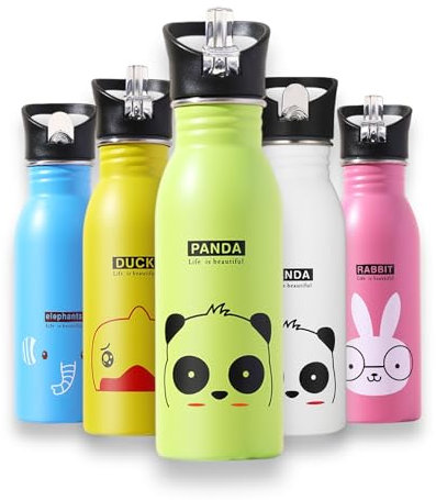 Merto Beno Borraccia per bambini in acciaio inox, 500 ml, con cannuccia, a prova di perdite, senza BPA, per l'asilo, la scuola, lavabile in lavastoviglie, maniglia per il trasporto, durevole (verde)