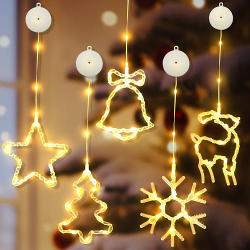 5 Stück Weihnachtsdeko Fenster Beleuchtet LED Sterne Weihnachtsbeleuchtung Innen, LED Lichtervorhang Weihnachten mit Saugnäpfe & Timer, 8 Lichtmodi, Fenster Lichterkette Deko (Weihnachten)