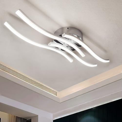 Sweier LED Deckenleuchte, Schlafzimmer Deckenlampe Kaltweiß 6000K, 28W 2800Lumen Moderne Küche Curved LED Lampe, Chrom Deckenlampe für Flur,Wohnzimmer, Esszimmer
