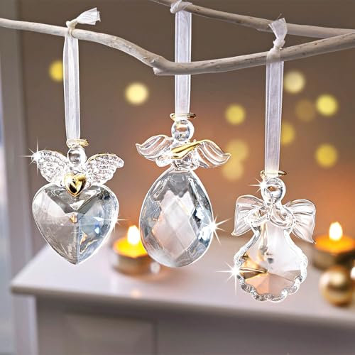 Coopers Of Stortford Set of 3 Glass Angel Hanging Christmas Decorations