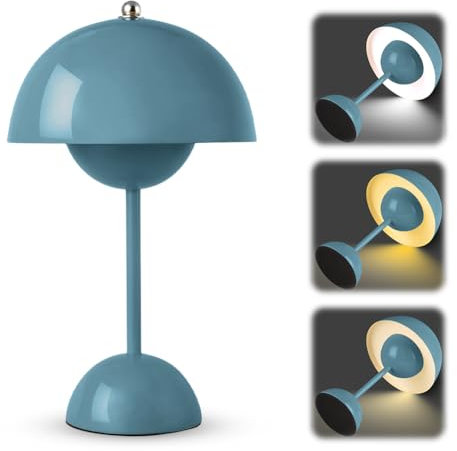 Flowerpot Tischlampe, LED Akku Tischlampe Kabellos, 3000k-6000k Moderne Aufladbar Touch Dimmbar Nachttischlampe mit 3 Helligkeitsmodi, Pilzlampen Lamp für Schlafzimmer, Wohnzimmer, Büro, Kalkblau