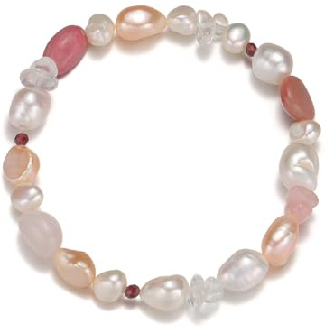H'Helen Pulsera mujer niña hombre con perlas y gemas multicolor Pulsera elástica de 16/18 cm