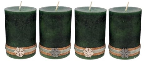 ZauberDeko Adventskerzen Stumpenkerzen Kerzen Dunkelgrün Grün Schneeflocke Adventskranz Weihnachten Deko 9x6cm 4 Stück