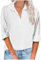 Damen-Tops, langärmelig, Sommer-Tops, Knopf-Design, T-Shirt, Reverskragen, Bluse, Roll-Up-Langarmbluse, Baumwoll-Leinen-Hemd für Musik, Festival, Konzert, A41_white, XL
