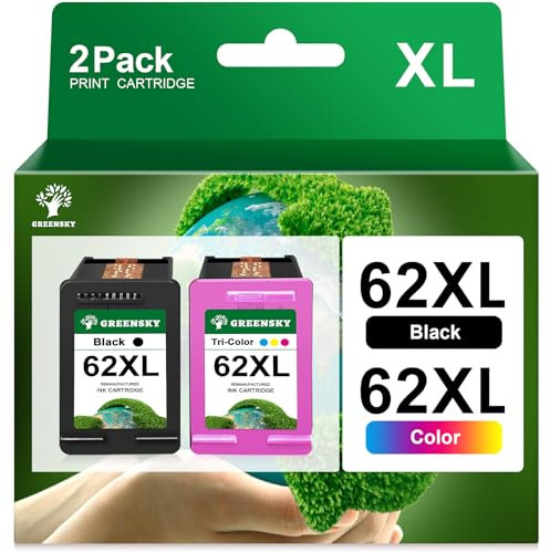 GREENSKY 62XL Kompatibel Ersatz für HP 62 Druckerpatronen 62 XL 62XL schwarz und Farbe Patronen für HP OfficeJet 250 200 5740 5742 Envy 5540 5548 7640 5640 5646 (1 Schwarz, 1 Farbe)
