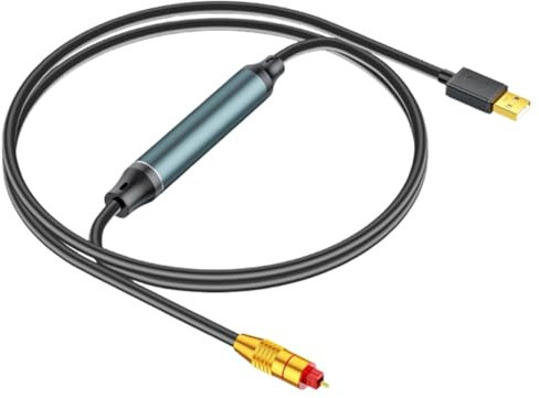 Fouvin Adaptateur audio USB, câble audio optique, 2 m, prise femelle, câble convertisseur audio pour ordinateur portable, connecteur fibre optique, connecteur USB A vers fibre optique SPDIF