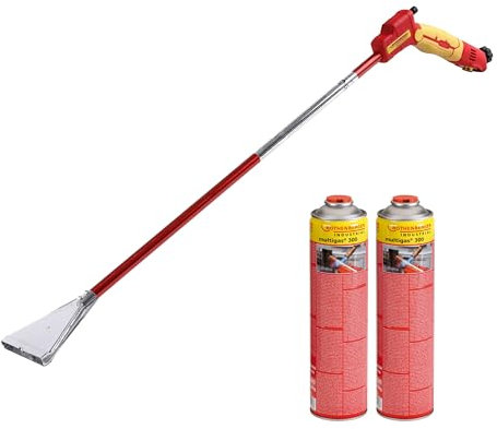 ROTHENBERGER Industrial Unkrautbrenner PREMIUM inkl. 2 Multigas 600 ml | Unkrautvernichter | Abflammgerät | Brenner | Gasbrenner | extra breiter Brennerkopf | 900°C Flammentemperatur