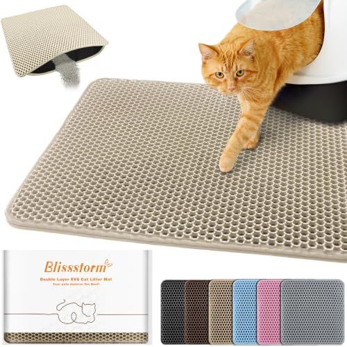Blissstorm Katzenklo Matte 60X90cm,Doppelschicht EVA Katzenmatte, Khaki | Wasserundurchlässig - Geruchsneutral & Anti-Rutsch Katzenstreumatte , Einfache Reinigung katzenklomatte für Alle Katzen