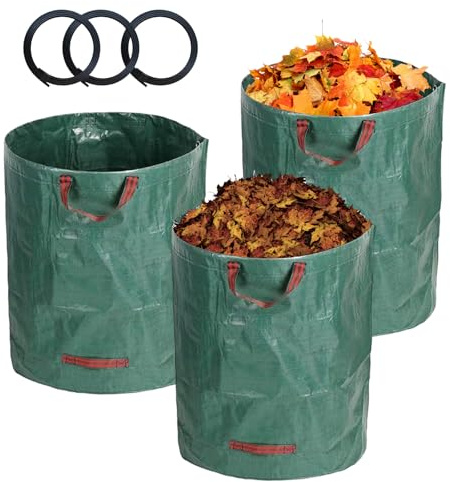 CHSEROK 120L Sac Jardin Dechets Verts, Lot de 3 Sac Vegetaux Jardin, Matériau PP Sacs À Déchets de Jardins, avec Poignée, Big Bag pour les Mauvaises Herbes, les Feuilles Tombées