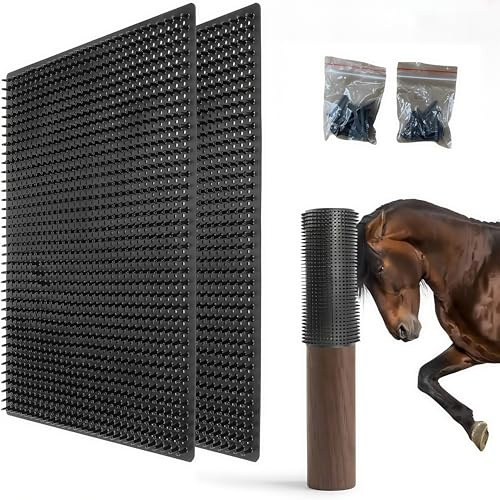 2 Stück Kratzmatte für Pferde, kratzbürste Pferd für Säulen- oder Wandmontage,Anti Juckreiz Pad, Fellpflege- und Kratzmatten für Rinder, Ziegen, Schafe，Kuhbürste im Stall