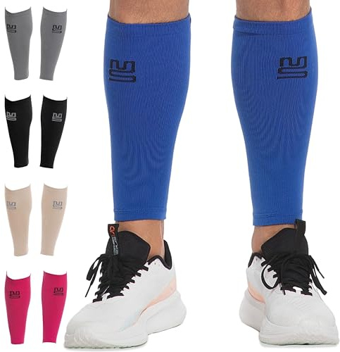 Modetro Sports Manchons de compression pour mollet pour homme et femme – 20–30 mmHg Attelles de tibia – Soutien du mollet, bleu, Small/Medium