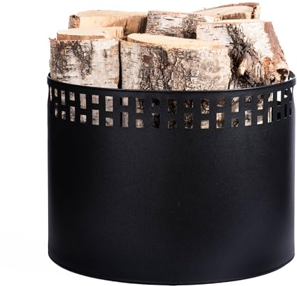 Kapaga – Kaminholzkorb 33 x 26 cm – Metall Schwarz pulverbeschichtet | Holzträger mit Muster – Robuster Holzkorb für Kamin, Wohnzimmer & Deko, Kaminholzträge - Feuerholz Aufbewahrung
