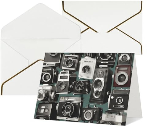 Grußkarten, blanko, Notizkarten mit Umschlägen, 17,5 x 11,5 cm, faltbar, Motiv: Thinking Of You, Retro, coole Kamera-Kollektion, 1_74804495, Einladungskarte für den Urlaub