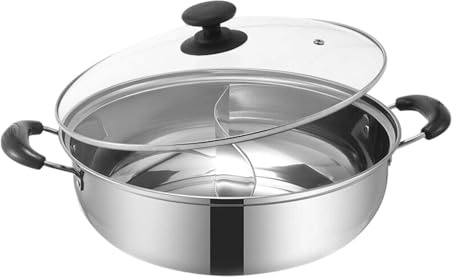 SiaBiced Shabu Shabu Pot Stainless Steel Hotpot with Divider Soup Pot Double Handle Cooking Pot for Simultaneously Cooking Two, Multi, 28cm