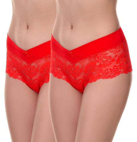 Merry Style Damen Hipster Hot Pants aus Baumwolle mit floraler Spitze atmungsaktive Unterhose mit V-Front Damen Unterwäsche MSGAB155