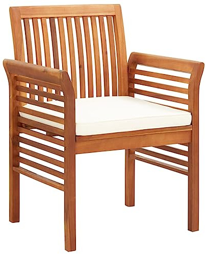 IBUQDDV 4 Stück Garten-Essstühle aus Massivholz Akazie mit Kissen, Klassische Holzstühle für Außenbereich mit Komfortkissen, Robustes Hartholz, Ergonomisches Design, Wetterfeste