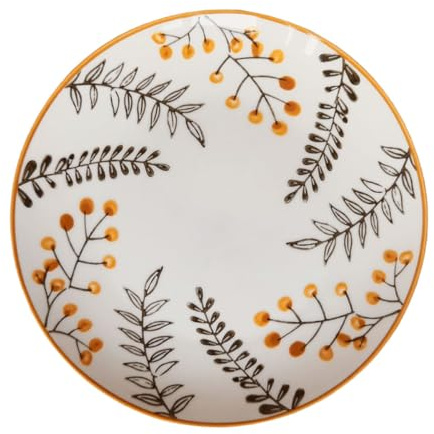 COLLBATH Plateau de Service en Céramique Motif Feuilles Vintage, Assiette Alimentaire Orange, Plateau de Rangement Multifonction pour Desserts et Fruits, Compatible Lave-vaisselle