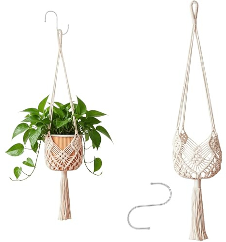 Macrame Plant Hanger, Indoor Hanging Plant Holder for Home Decor | Hand-Woven Cotton Hanging Basket Indoor Boho-Style Vertical Planter, Sturdy Support, Space-Saving Home Accent for Plants