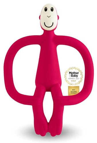Matchstick Monkey, Original Teether & Gel Applicator, Antimicrobial Silicone Teething Toys for Baby, Easy to Grip, BPA Free, 3 Months Old+, 10.5 cm, Rubine Red Monkey