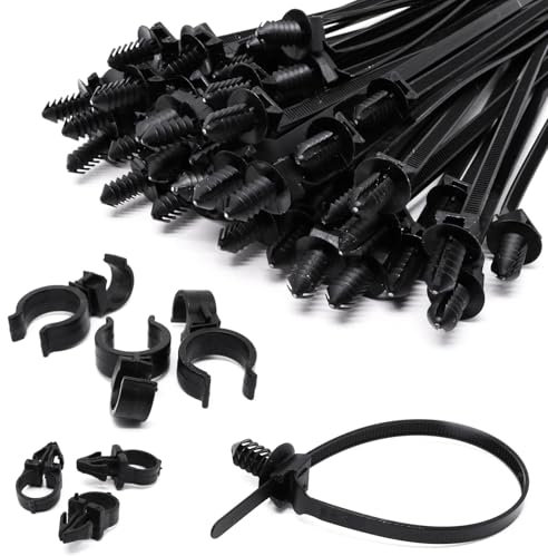 S SYDIEN 50Pcs Black Fir Tree Nylon Push Mount Cable Zip Tie 8.3x0.18