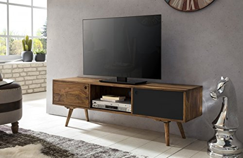 KADIMA Design tv Lowboard 140 cm Massiv Holz Sheesham Landhaus 2 Türen & Fach HiFi Regal