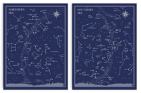 FOLLYGRAPH Little and Big Astronomer Set - Karten des Himmels, Sternbilder, Poster Set (40x50 cm)