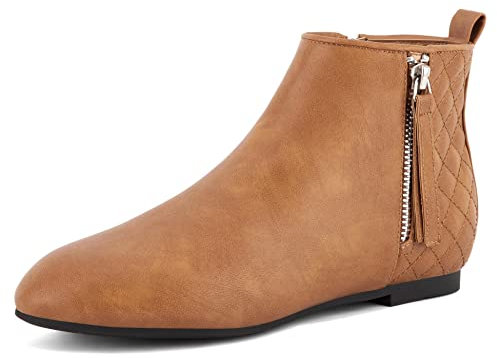 MaxMuxun Stiefeletten Damen flache stiefeletten Klassische Winterschuhe Damen,Chelsea Boots Braun EU 38