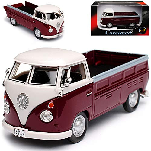 Cararama Volkwagen T1 Pritsche Pick-Up Rot Weiss Transporter Samba Bully Bus 1950-1967 1/43 Modell Auto mit individiuellem Wunschkennzeichen