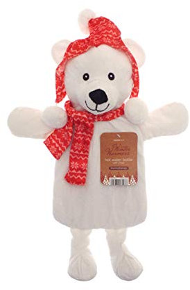Christmas Hot Water Bottle Warmer with Cover, Winter Fun Festive Gift Idea (Polar Bear)