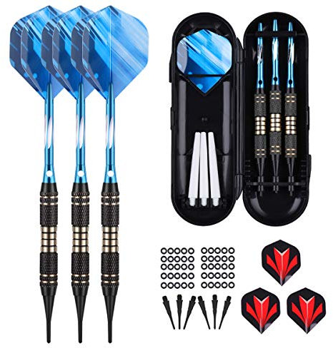 sanfeng Dartpfeile, Dartpfeile mit Kunststoffspitze 18 Gramm, 3 Stück Profi Softdarts Pfeile 16 Gramm für elektronische dartscheibe, 6 Aluminum Shafts Flights 50 Anti-Lose Gummiringe 30 Spitzen