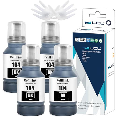 LCL 104 Tinte hoher Kapazität Kompatibel für Epson 104 Schwarz Tintenflasche Multipack für Epson EcoTank ET-1810 ET-2710 ET-2711 ET-2712 ET-2714 ET-2715 ET-2720 ET-2721 ET-2726 ET-2810 (4-Pack)