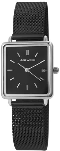 Eckige Damenuhr Gold Silber Schwarz | Armbanduhr Damen eckiges Zifferblatt elegant | Damenarmbanduhr eckig Quarz – Girls Watch Geschenk Frauen (Schwarz/Silber)