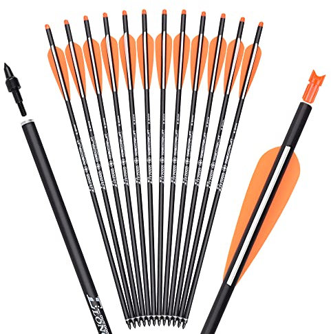 TY Archery 16 Zoll Carbon Armbrustbolzen Jagd Bogenschießen Pfeile mit 4 Flügel ersetzt Pfeilspitze Spitze (12 Stück)