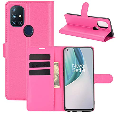 XFDSFDL® Schutzhülle für OnePlus Nord N10 (6,49 Zoll) PU Handyhülle Flip Cover Litchi Muster mit Ständer Magnetverschluss Taschen Kartenfächern Brieftasche Handytasche, Rose