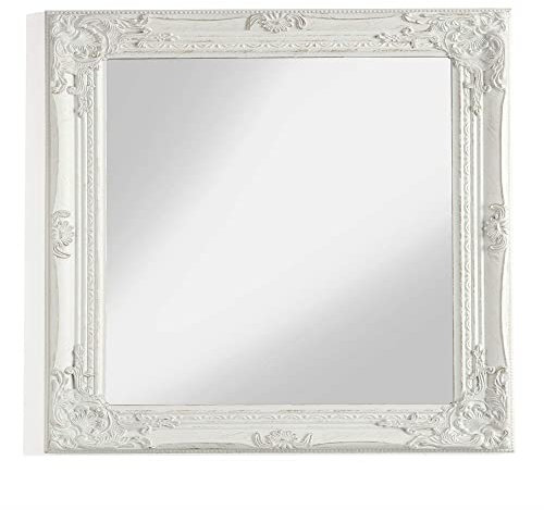 Baroni Home MONTEMAGGI Specchio in Legno Bianco con Cornice Shabby, Specchiera da Parete Rettangolare per Camera da Letto, Bagno o Soggiorno, Specchio Shabby Bianco Anticato, 62x4x72 cm