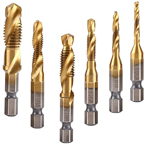 Tyenaza 6 Piezas Brocas Roscadoras Metal, Juego de Brocas para Roscar HSS, Juego de Herramientas de Rosca Métrica M3-M10, Brocas con Macho Roscar Rosca HSS Punto Espiral, para Madera, Metal, Plástico